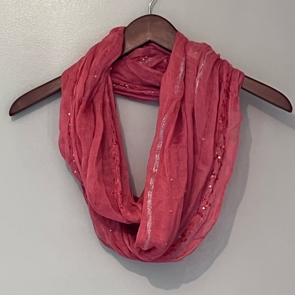 Simply Noelle Coral Infinity Scarf – Subtle Sequin Detail